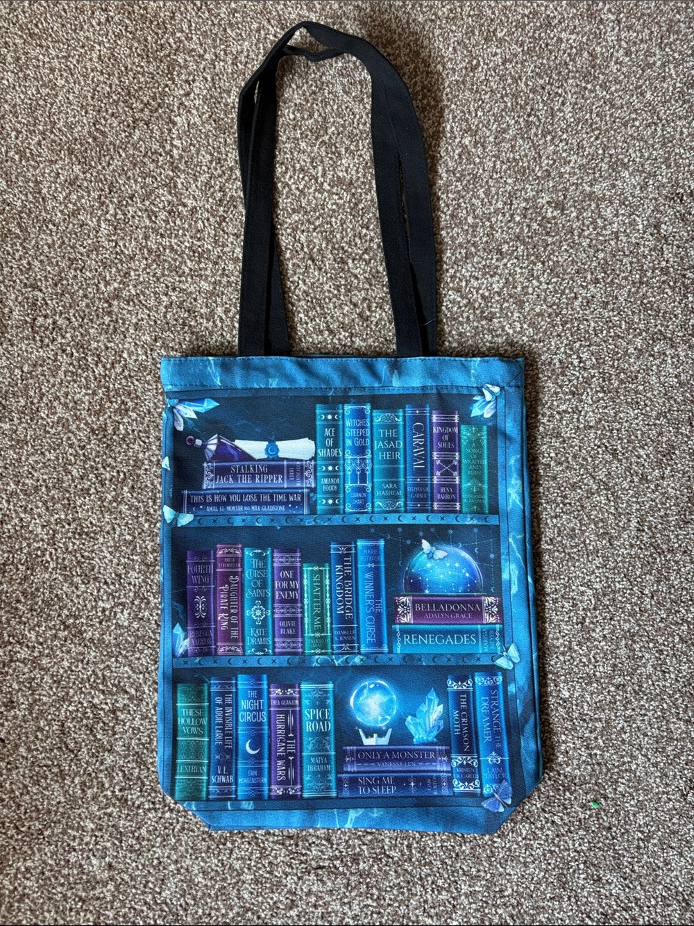 fairyloot moth to the flame bookshelf tote bag